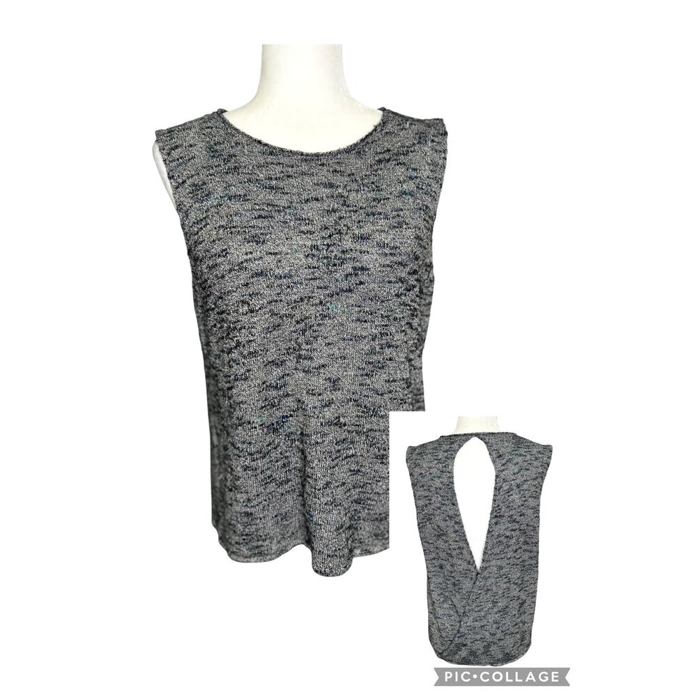 Eileen Fisher Gray Multi Sleeveless Linen Blend Open Back Sweater Top Large